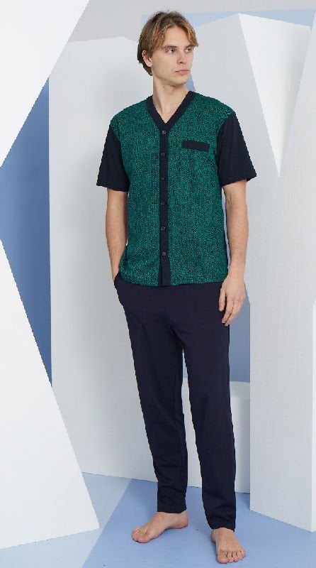 KLY Büyük Battal Beden V Yaka Önden Tam Düğme Kısa Kol Erkek Pijama