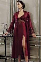 Perin 9200 Saten Dantel Güpür Sabahlıklı 6 Lı Gelin Çeyiz Set Takım