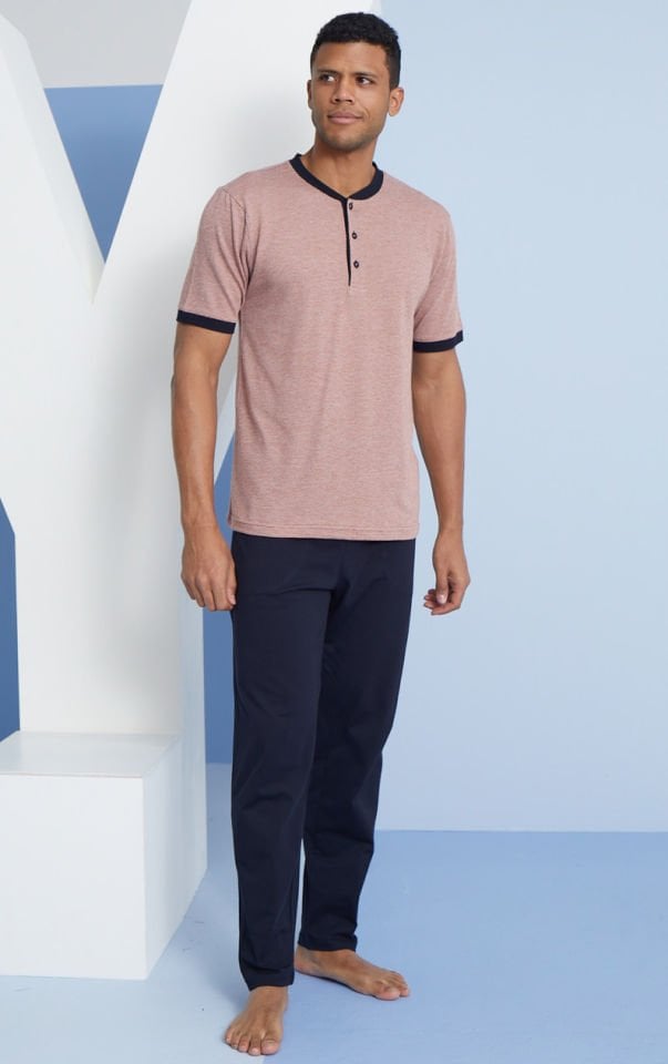 KLY Midi Yaka Kısa Kol Erkek Penye Pijama