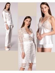 Lovela 2004 Saten Dantel Güpür Sabahlıklı 6 Lı Gelin Çeyiz Set Takım