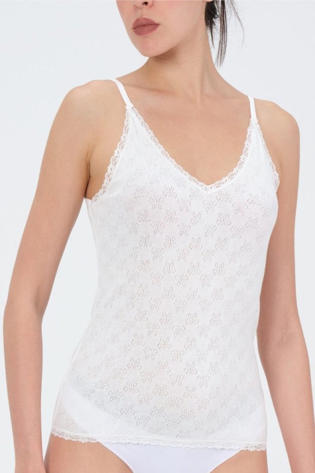 Fsm İnce Dantel V Yaka İp Askı Nefes Aldıran Pamuklu Kadın Atlet