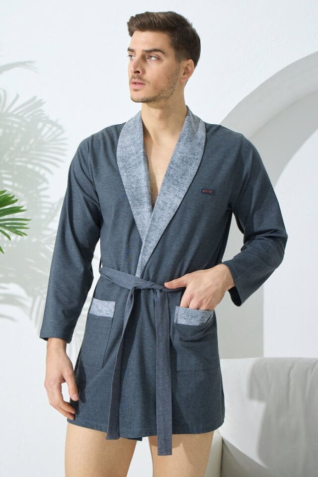 Kly 5022 Damat 5'Li Penye Ropdöşambır Kısa Kol Şort Takım Ve Uzun Kol Pijama Çeyiz Set Takım