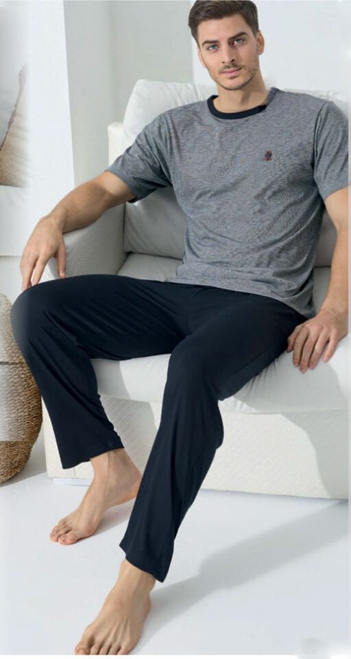 Kly 9061 Pamuk Penye 0 Yaka  Kısa Kol Erkek Pijama