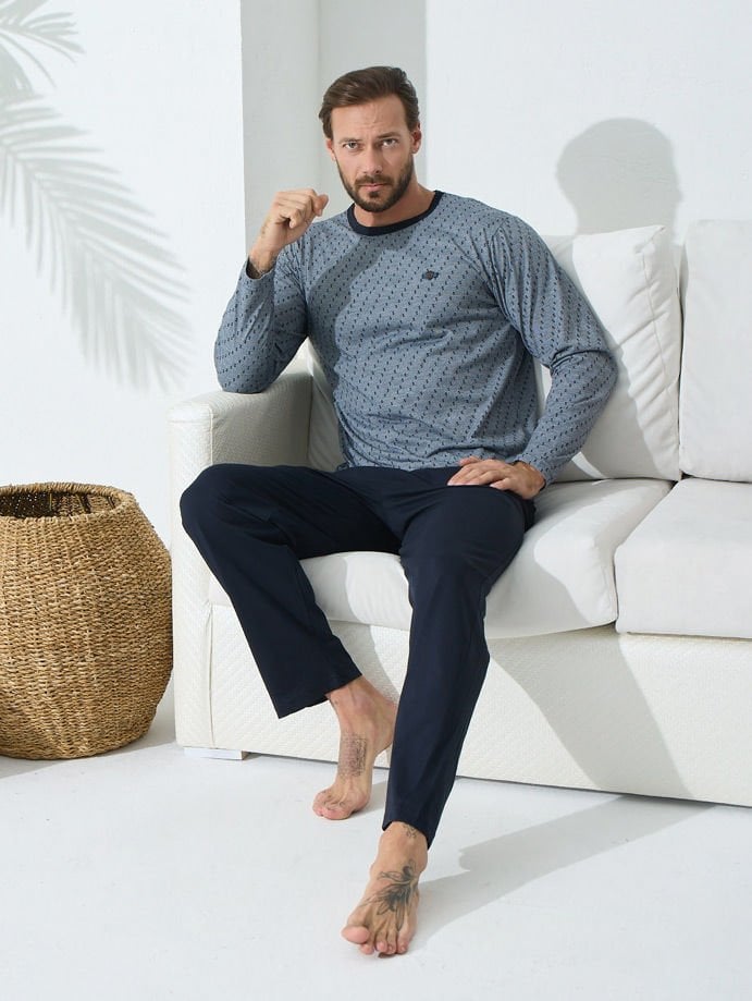 Kly 9243 Uzun Kol 0 Yaka 4 Mevsim  Erkek Pijama