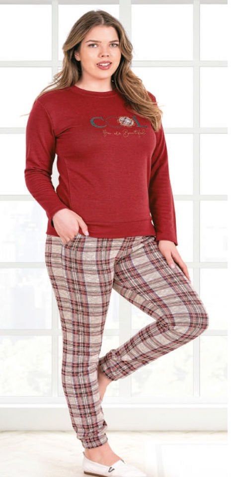Dowry Büyük Beden Battal Kışlık Ekoseli Kadın Pijama B09-104