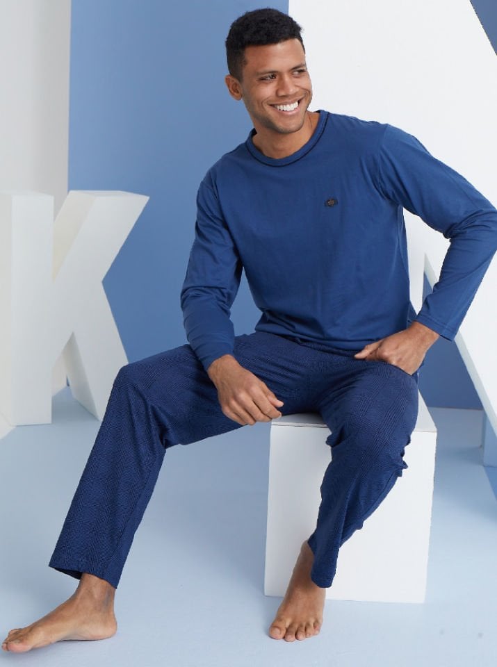 Kly 9241 Uzun Kol 0 Yaka 4 Mevsim  Erkek Pijama