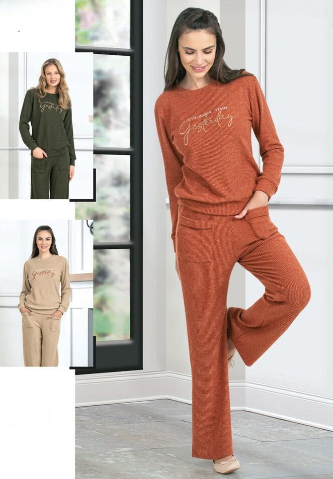 Dowry Fitil Örgü Şık Uzun Kol Ev Ve Uyku Kıyafeti