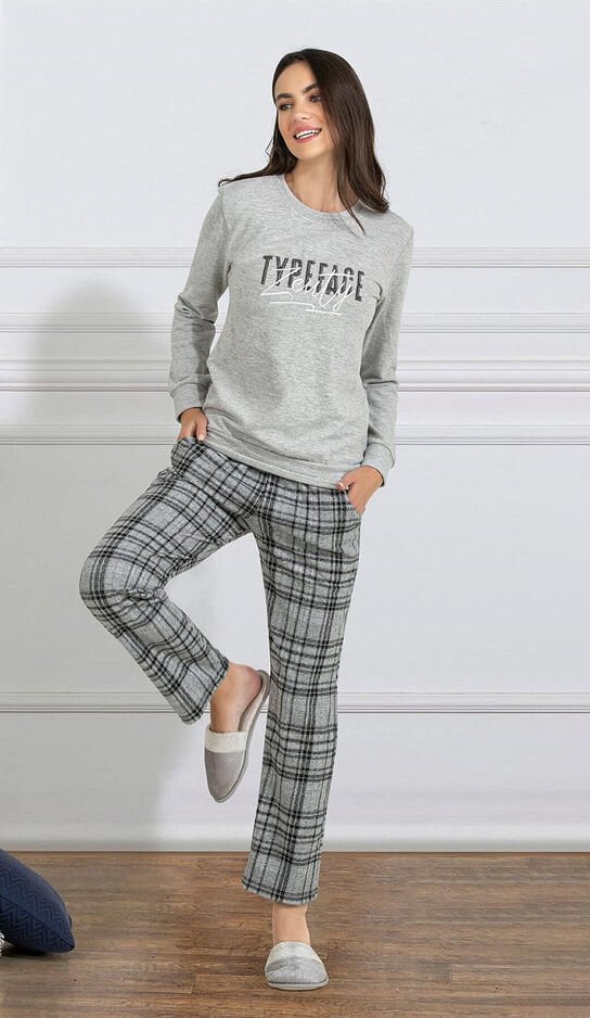 Kışlık Kalın Altı Kareli Kaliteli Kadın Pijama