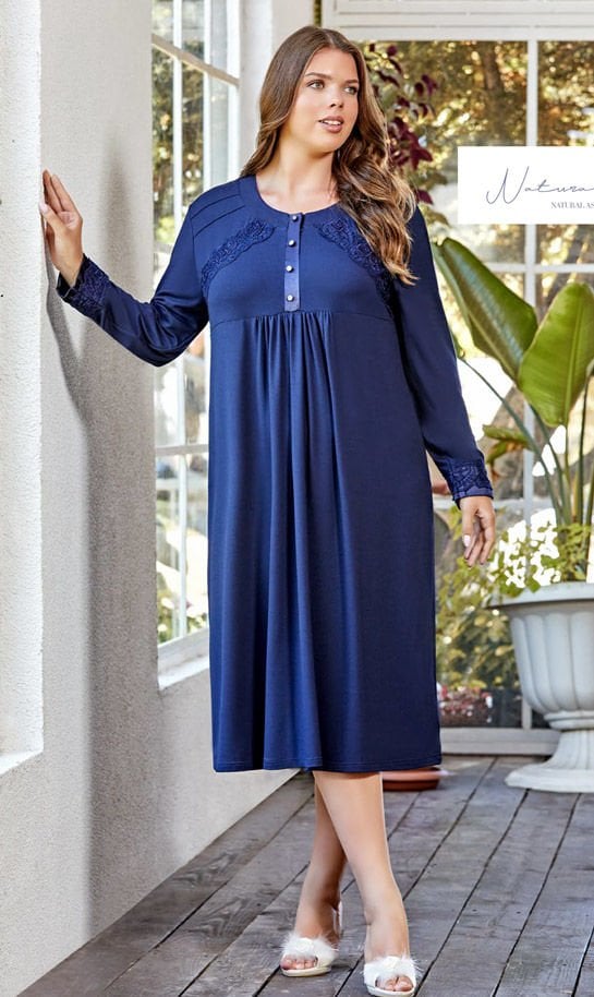 FLZ Büyük Beden Battal Uzun Kol Şık Gecelik