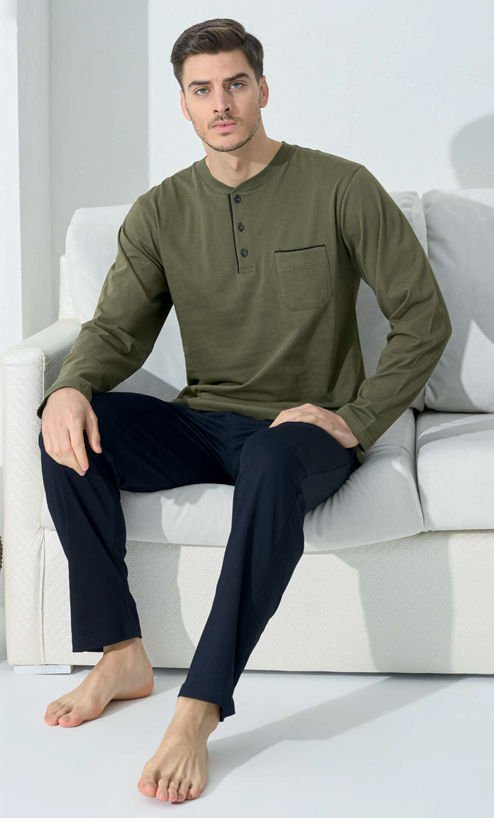 Kly 9210 Uzun Kol Midi Yaka 4 Mevsim  Erkek Pijama