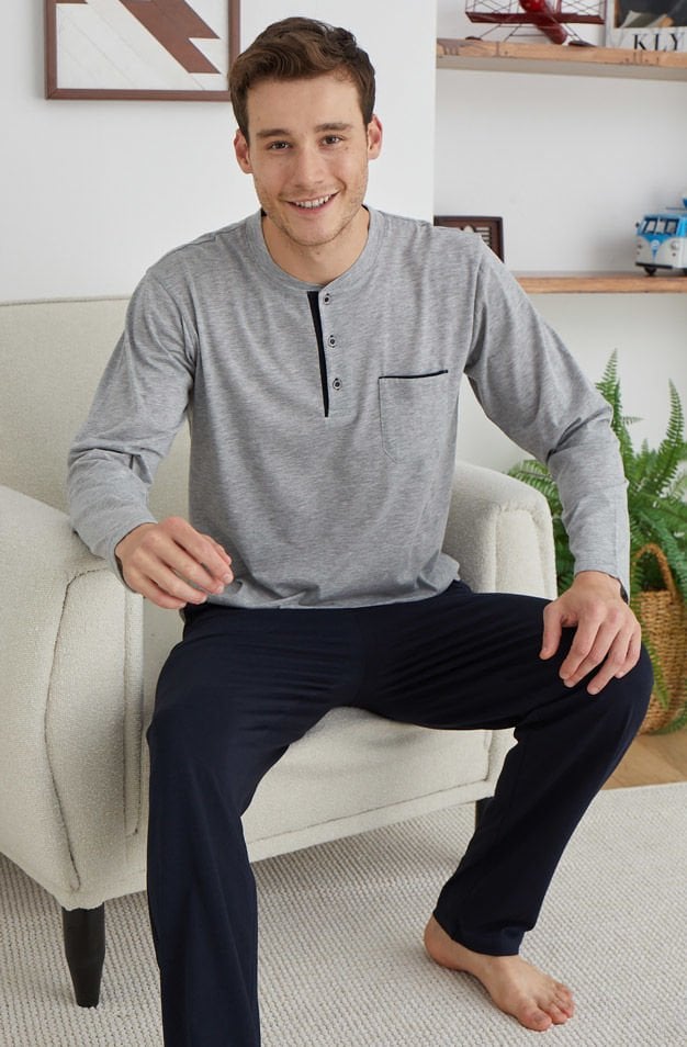 Midi Yaka 4 Mevsim Battal Büyük Beden Kly Erkek Pijama