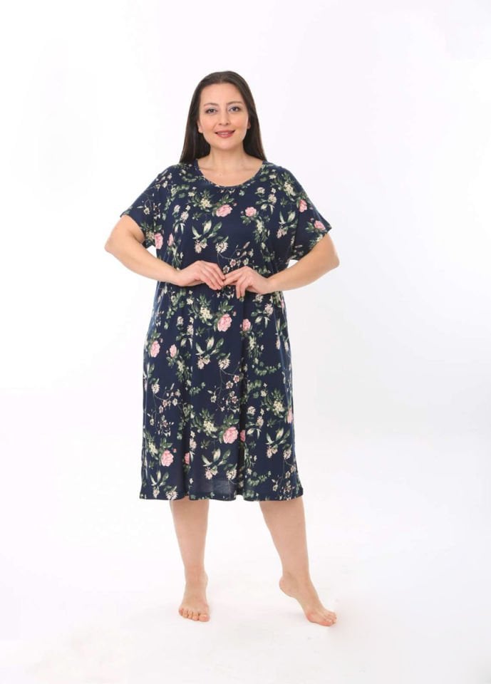 Etoile 72505  Lacivert Battal Büyük Beden Uzun Kol Elbise Gecelik