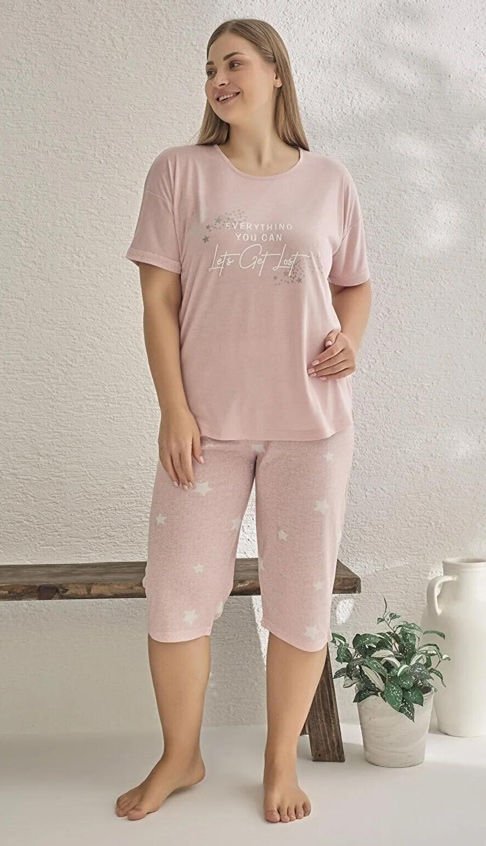 Estiva 23074 Penye Yıldızlı  Kısa Kol Bayan Kapri Takım