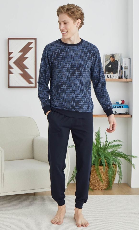 Kalın Kışlık Desenli 0 Yaka Erkek Kly Pijama