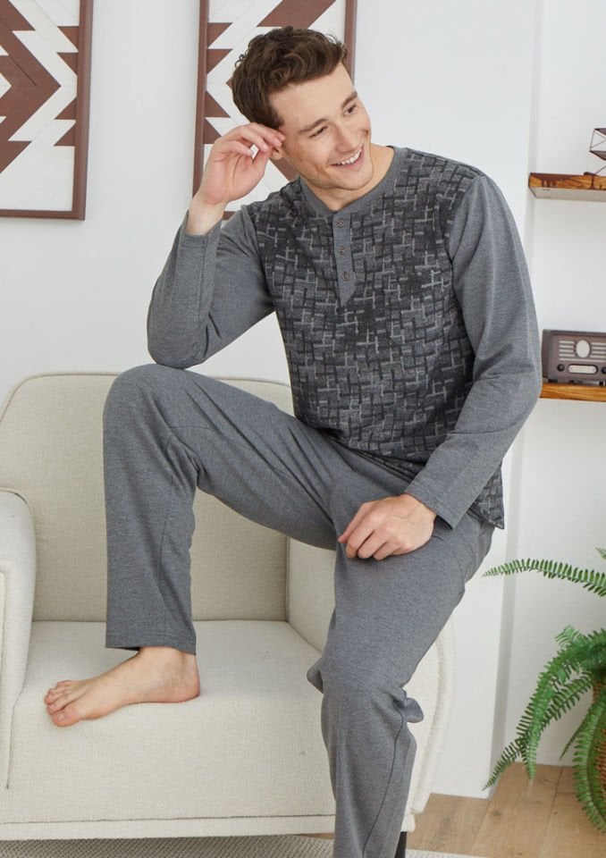 Midi Yaka Desenli Kalın Kışlık Kaliteli Kly Erkek Pijama